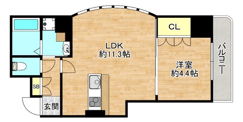 エクセレント南森町(1LDK/3階)の間取り写真