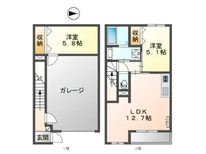 シルフィード本厚木(2LDK/1階)の間取り写真