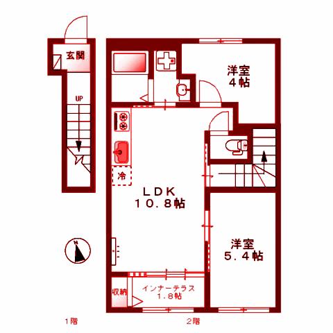 ヌーヴェルテールA(2LDK/2階)の間取り写真