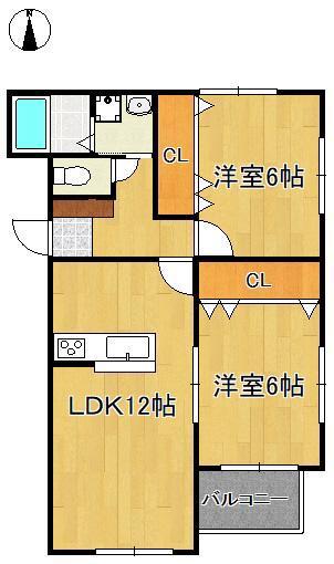 MDIロイヤルレジデンス折尾(2LDK/2階)の間取り写真