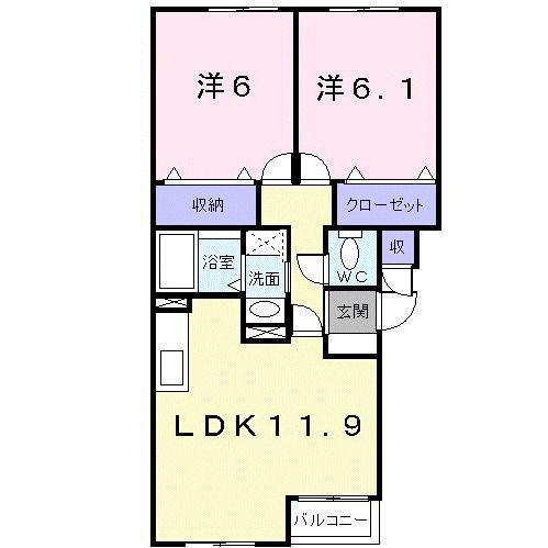 ジェルメ日乃出町(2LDK/4階)の間取り写真