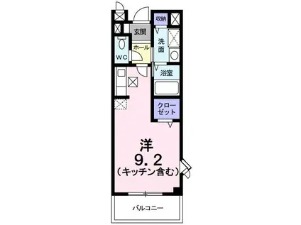 プラシードI(ワンルーム/2階)の間取り写真