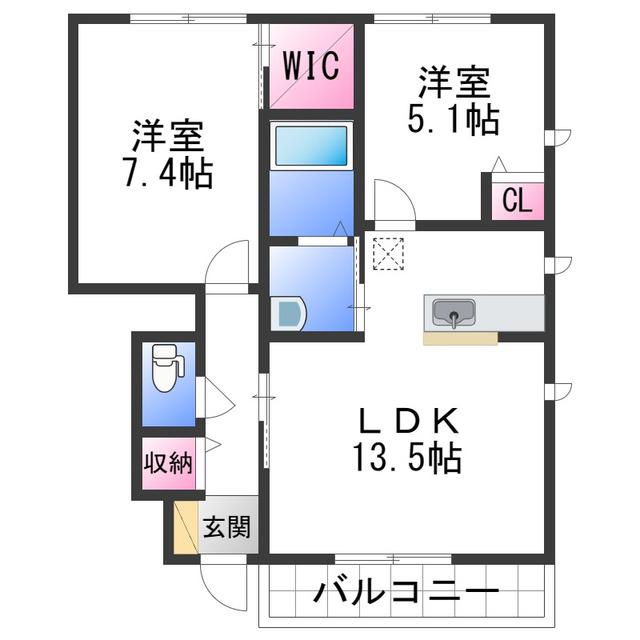 MASTCOURT鳴神(1LDK/1階)の間取り写真