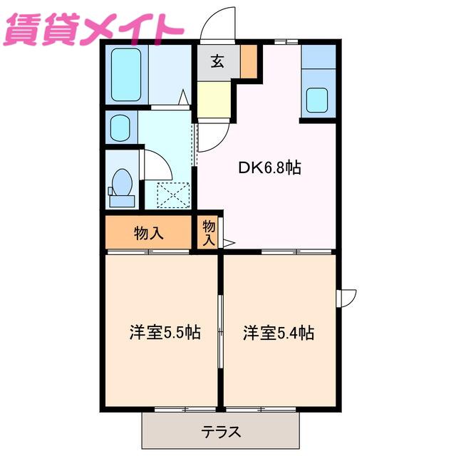 フィールドパレスA(2DK/1階)の間取り写真