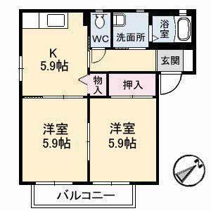 グレース曙C棟(2K/2階)の間取り写真