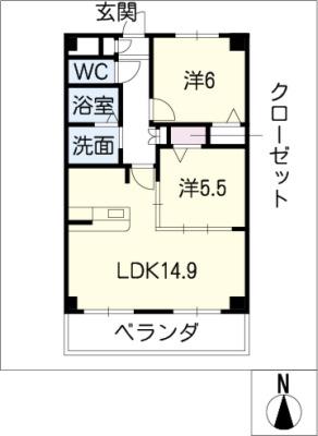 ソシア大口(2LDK/4階)の間取り写真