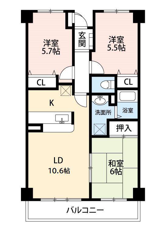 グリシーヌ東所沢(3LDK/2階)の間取り写真