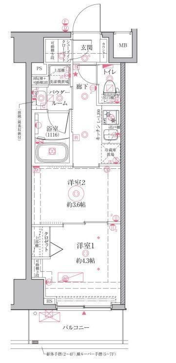 クレイシアIDZ江戸川橋(2K/7階)の間取り写真