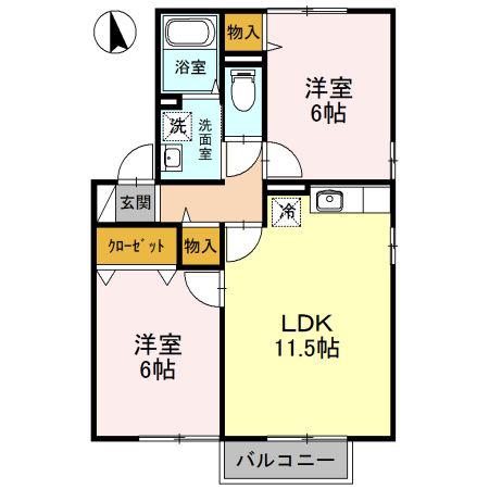 セジュールサザンウインドA(2LDK/2階)の間取り写真