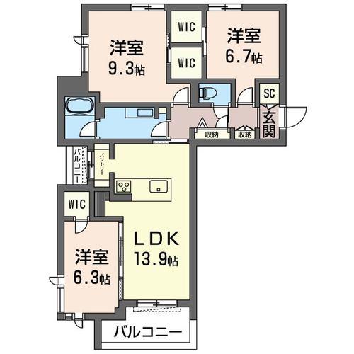 グランピアーナ(3LDK/2階)の間取り写真