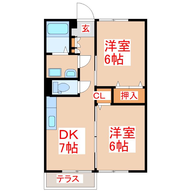 メゾンコスモス(2DK/1階)の間取り写真