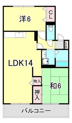 プレステージ芦屋F棟(2LDK/2階)の間取り写真