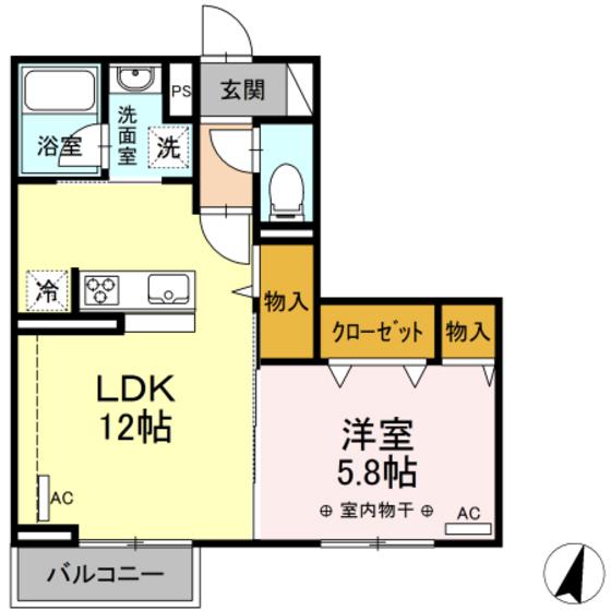 WINDSOR(1LDK/2階)の間取り写真