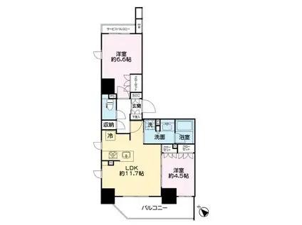 ネベル横浜関内(2LDK/11階)の間取り写真