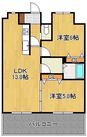 ヴァルトハヤシI(2LDK/1階)の間取り写真