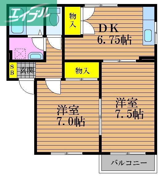 グリーン・メゾン(2DK/2階)の間取り写真
