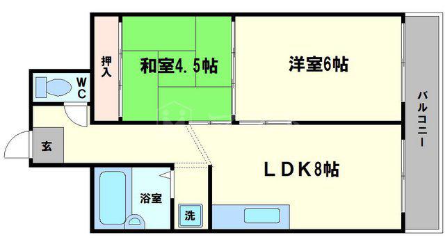 ハイツ鍛冶(2LDK/5階)の間取り写真