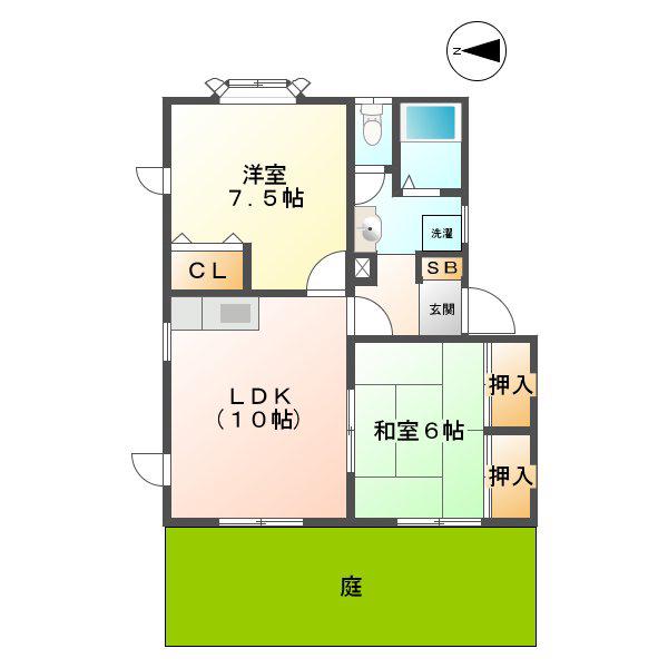 ラフォーレF(2LDK/1階)の間取り写真