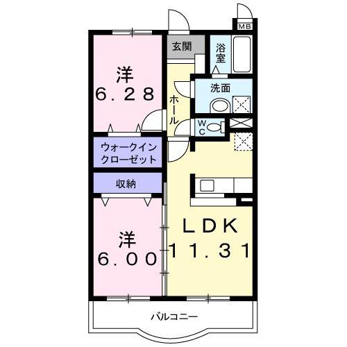 フォレストコート・アゼリア(2LDK/3階)の間取り写真