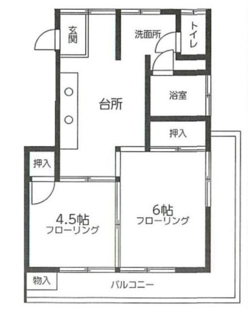 宝町山田アパート(2K/2階)の間取り写真