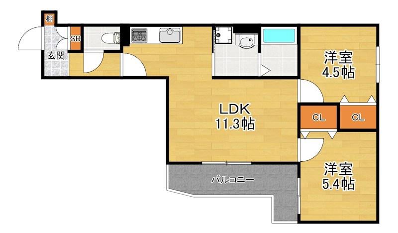 ラモーナ出口(2LDK/3階)の間取り写真