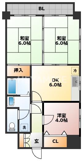 キャスティール五島町(3DK/2階)の間取り写真