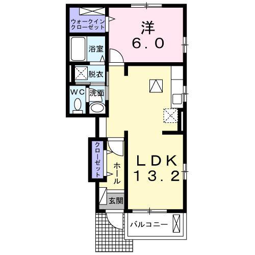 シャン・ストリームA(1LDK/1階)の間取り写真