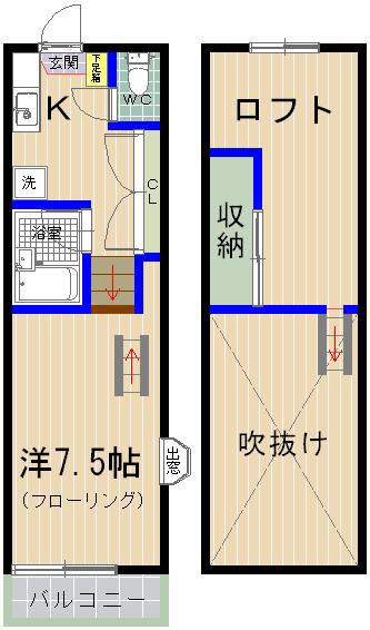スカイライフ香椎(1K/1階)の間取り写真