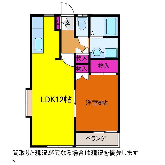 ライフ親松(1LDK/1階)の間取り写真