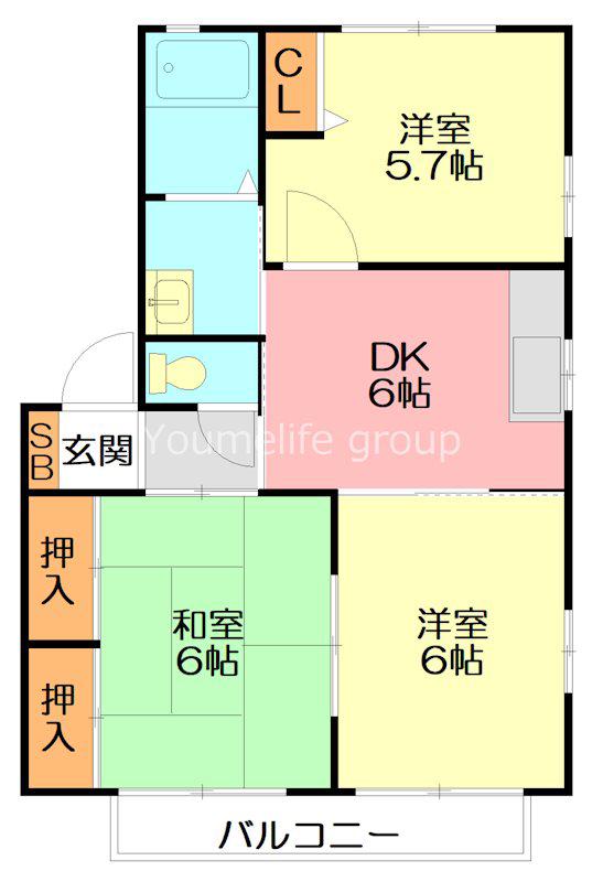 ハイツ丸久 A(3DK/2階)の間取り写真