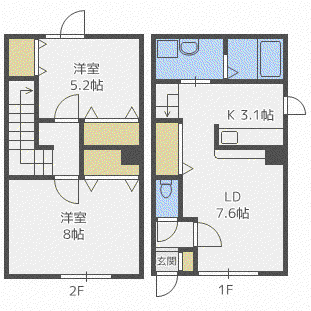新川西ホーム(2LDK/1階)の間取り写真