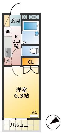 第IIメゾン谷端(1K/1階)の間取り写真