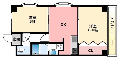 カーサオリエント(2DK/3階)の間取り写真
