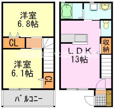 メゾンアーツYK参番館(2LDK/1階)の間取り写真