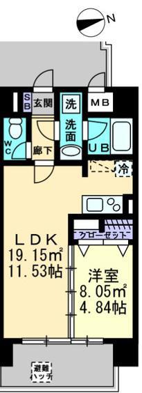 BIG・BAN瓦町駅東(1LDK/12階)の間取り写真