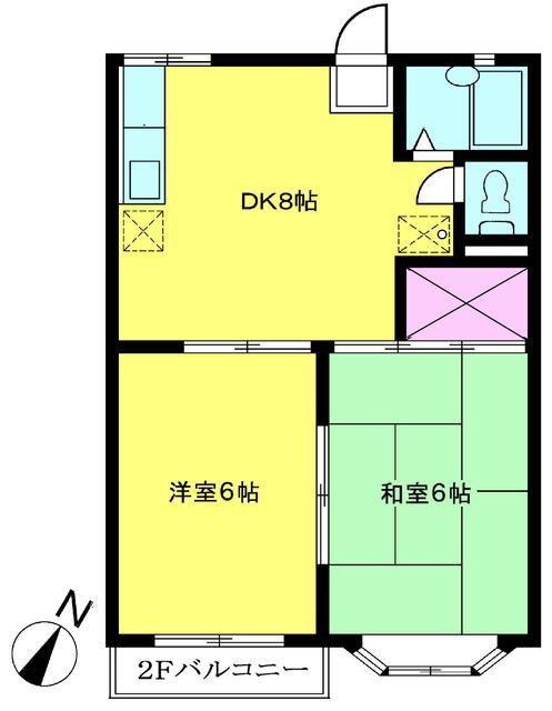 ホワイトハウス(2DK/1階)の間取り写真