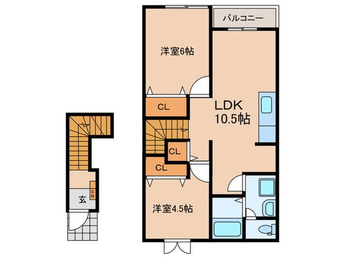 サピ-ブライトS・B棟(2LDK/2階)の間取り写真