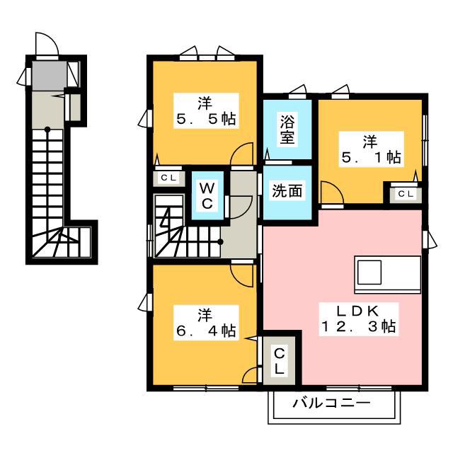 ルピナスB(3LDK/2階)の間取り写真
