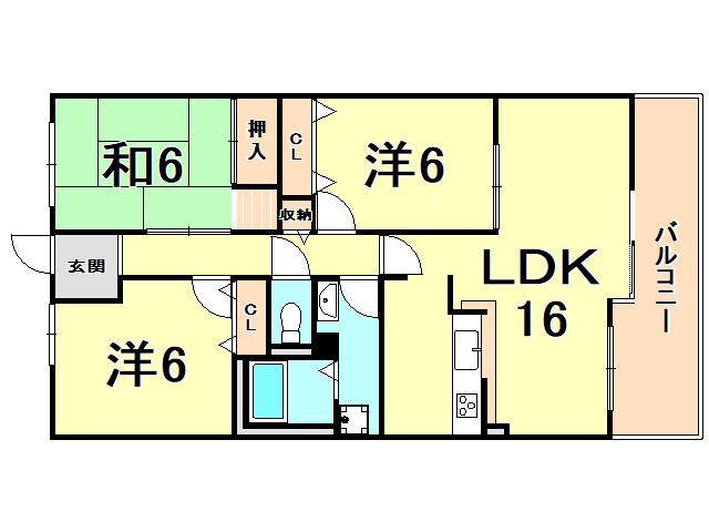 白鷹夙川マンション(3LDK/5階)の間取り写真