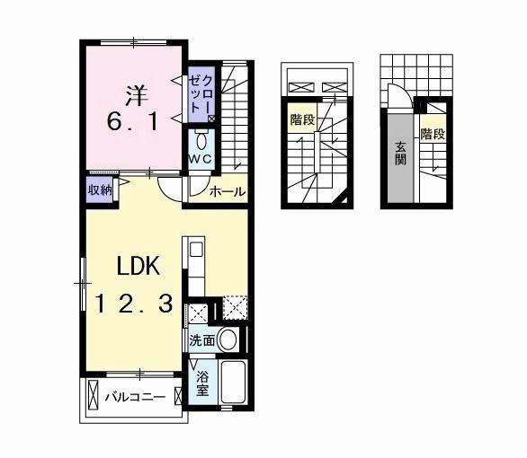紫陽花はうす A(1LDK/3階)の間取り写真