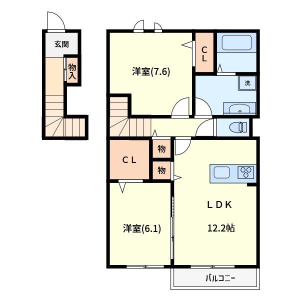 TAKE-2(2LDK/2階)の間取り写真