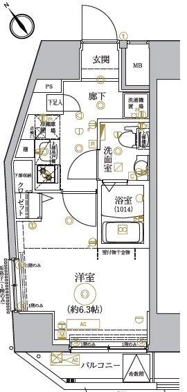 ベルシード品川西大井(1K/1階)の間取り写真