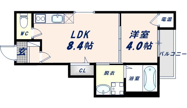 ドアーン長瀬(1LDK/1階)の間取り写真