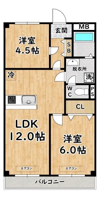 浅井マンション(2LDK/4階)の間取り写真