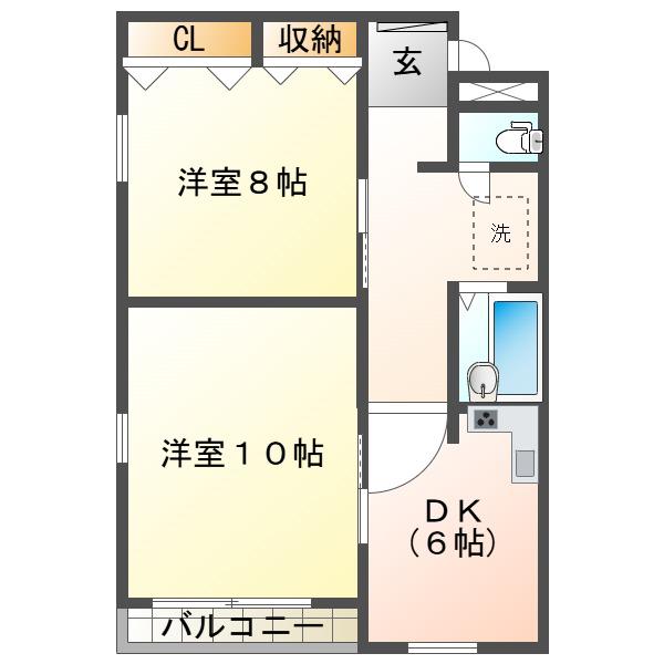 ハイツ三越(2DK/1階)の間取り写真