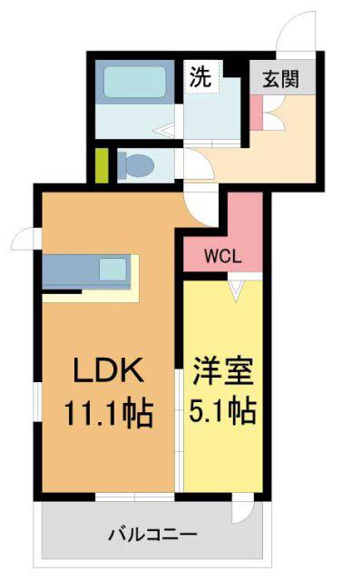 マルベリー甲南山手(1LDK/1階)の間取り写真