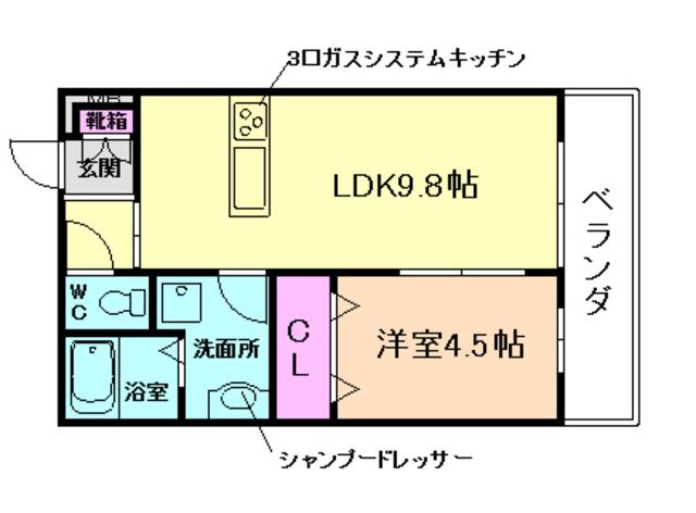 リブリ・リヴェール城南(1LDK/2階)の間取り写真