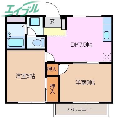 第2コーポかとう(2DK/2階)の間取り写真