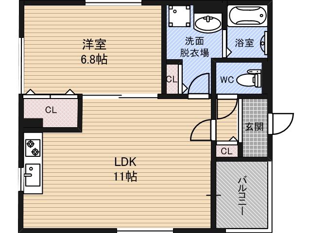 クリエオーレ諸口Ⅰ(1LDK/3階)の間取り写真