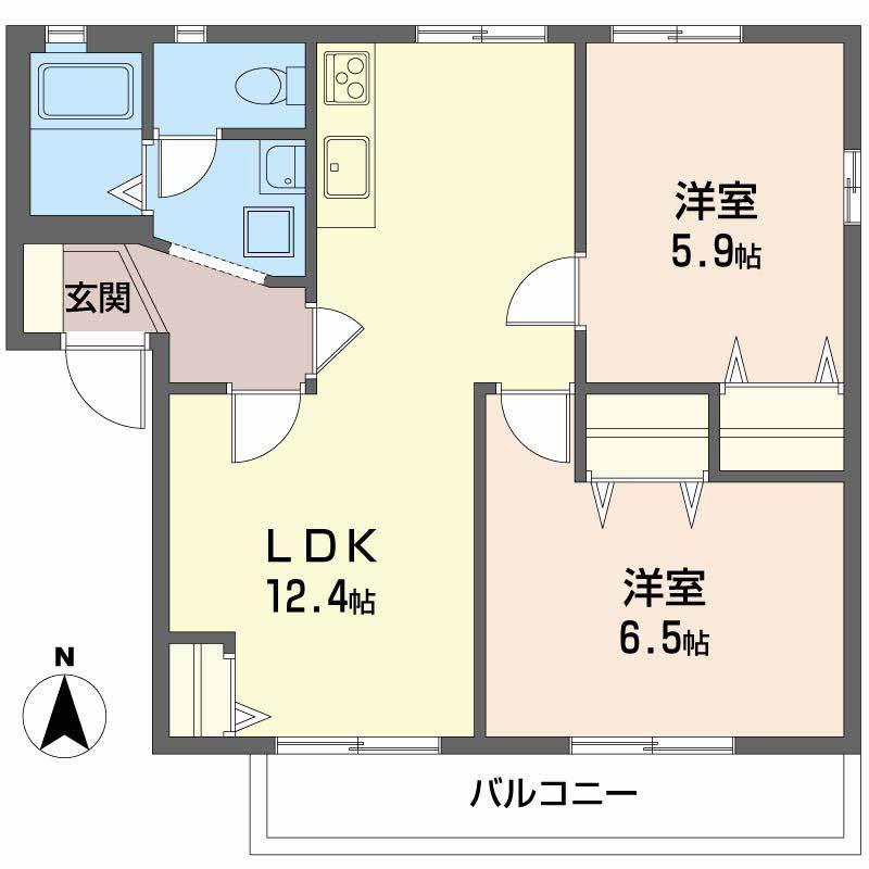 フレグランス大石A・B・C(2LDK/1階)の間取り写真